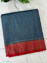 Banarasi semi katan saree with contrast border MKS455 OceanBlue to Red