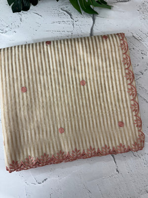 Chanderi Tissue silk saree with scalloped borders - MNM222 Peach