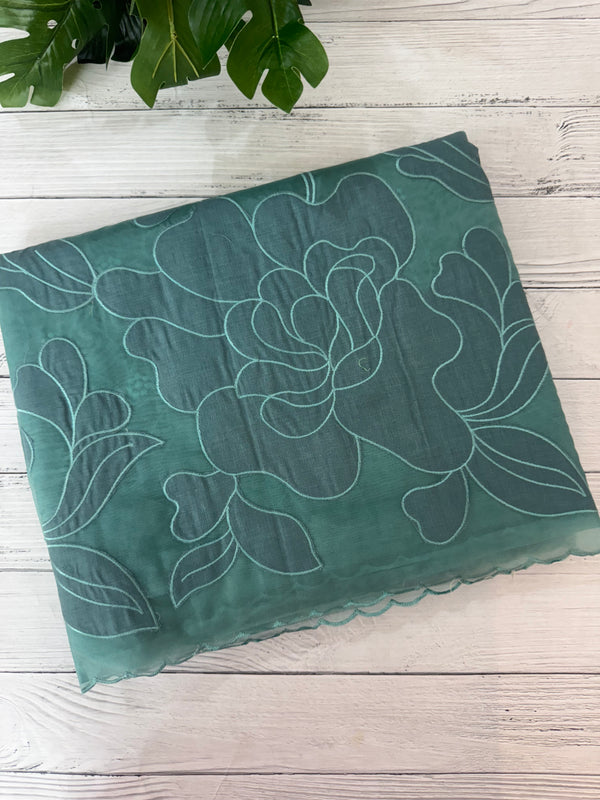 Semi organza saree with appliqué work - MSH906 TealGreen