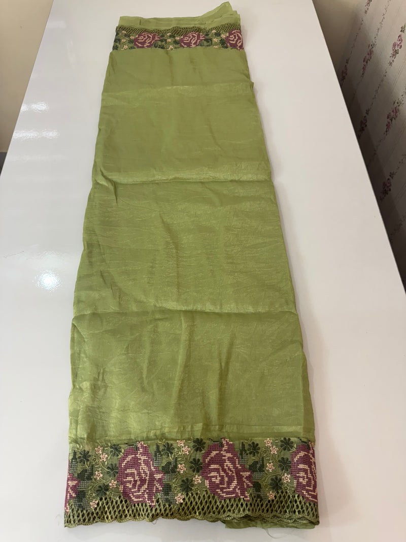 Crush Organza cutwork & embroidery saree MS7544 - Green