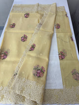 Soft crush Organza saree with embroidery and applique work MS14764 ButterYellow