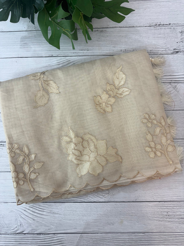 Silky kota embroidery saree  MSK890 Beige
