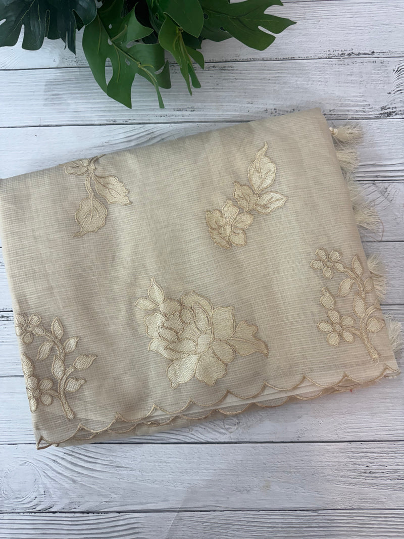 Silky kota embroidery saree  MSK890 Beige