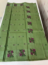 Crushed Matka Blended Tussar silk saree with embroidery MS4890- Green