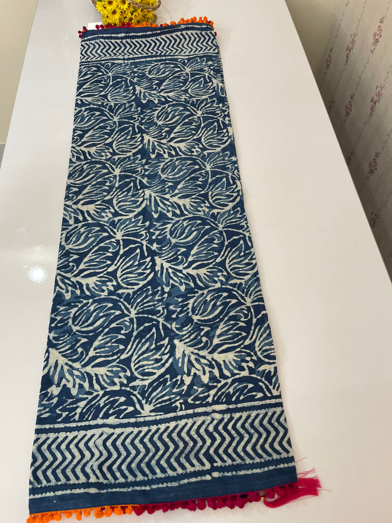 Pure mul cotton hand block printed saree SKSRMY
