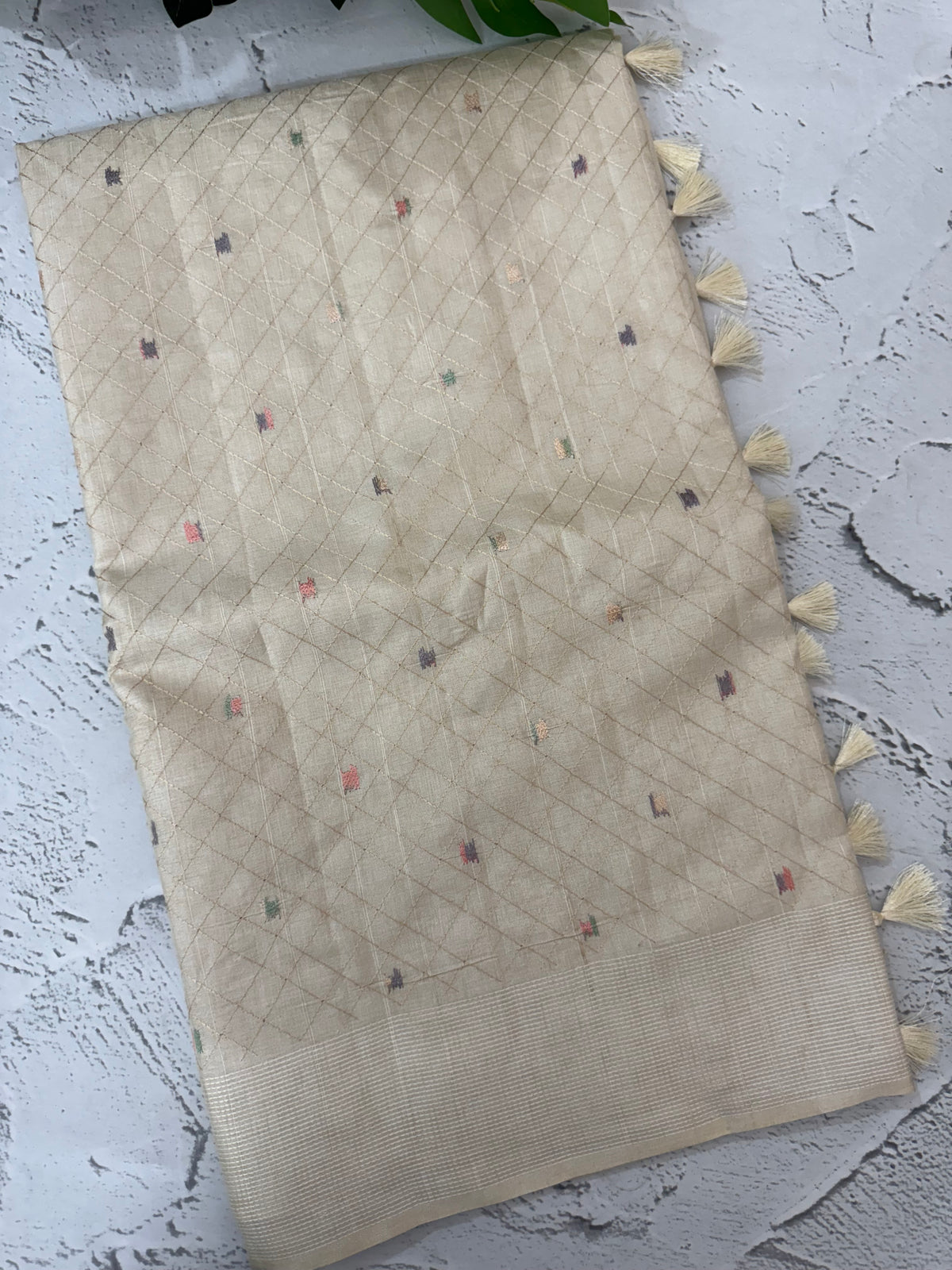 Blended tussar saree with embriodery - MS8665 Cream
