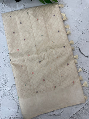Blended tussar saree with embriodery - MS8665 Cream