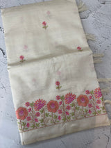Blended tussar saree with embriodery - MS8698 PearlCream
