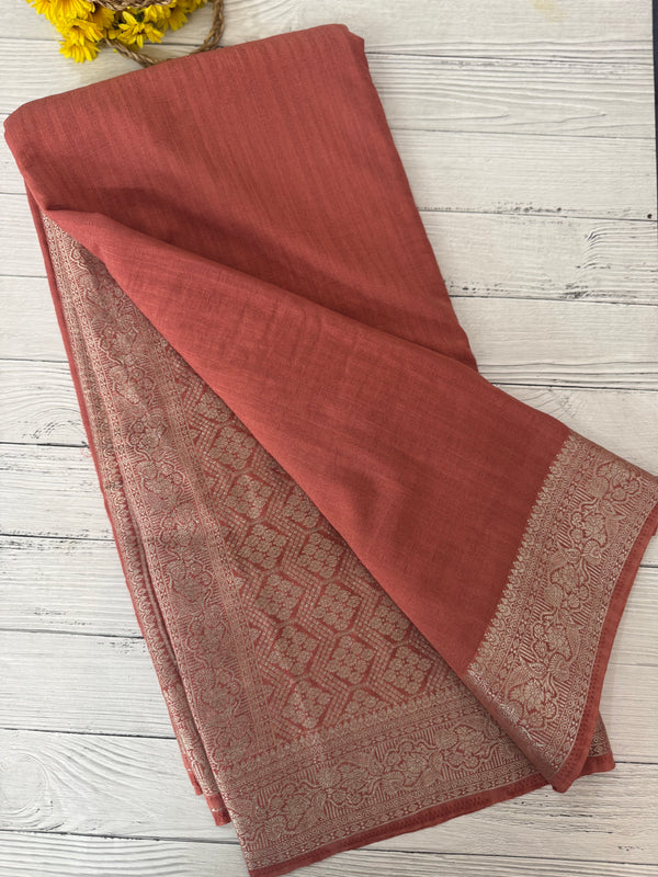 Crepe Banarasi viscose Georgette saree with brocade blouse MS953211- Peach