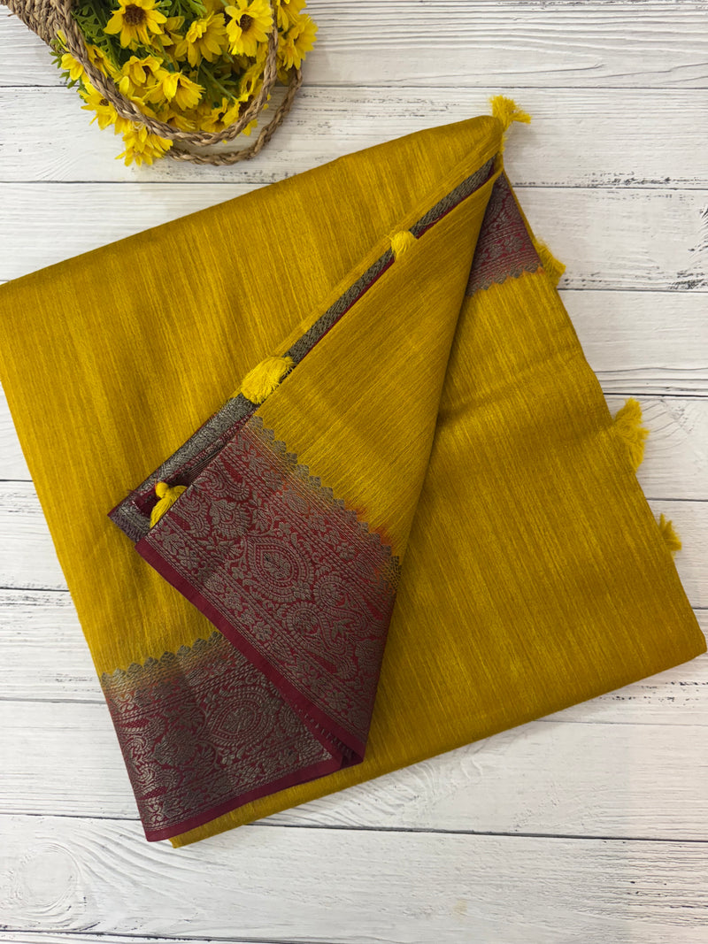 Blended tussar silk sarees with contrast pallu & blouse MTL430