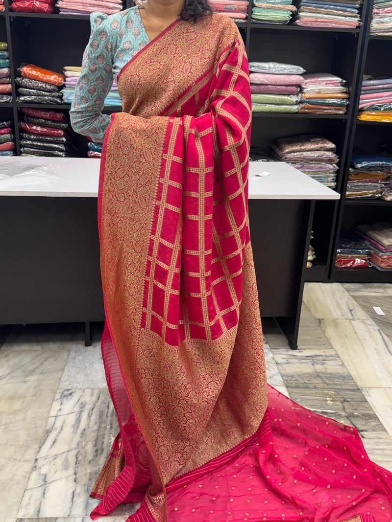 Semi banarasi Khaddi Georgette saree - MS1498 Ranipink