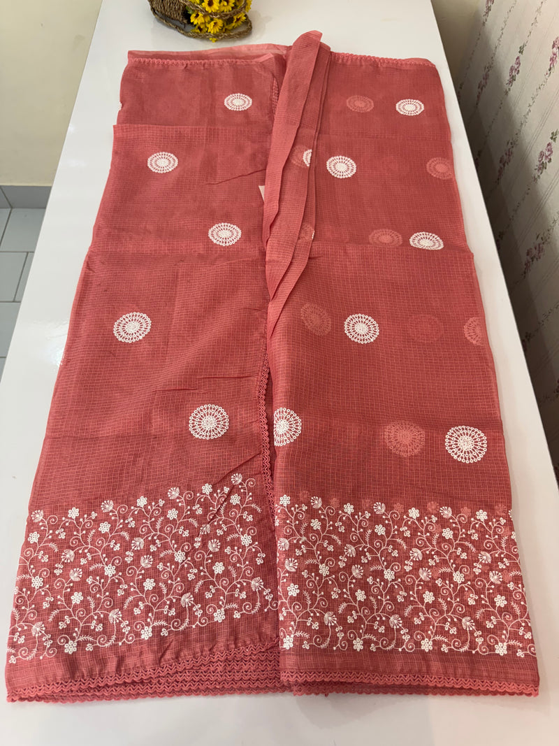Kota checks saree with embroidery SVTS31 Peach