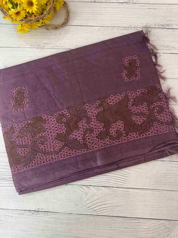 Pure bamboo tussar silk saree with cutwork & embriodery - MTSS670