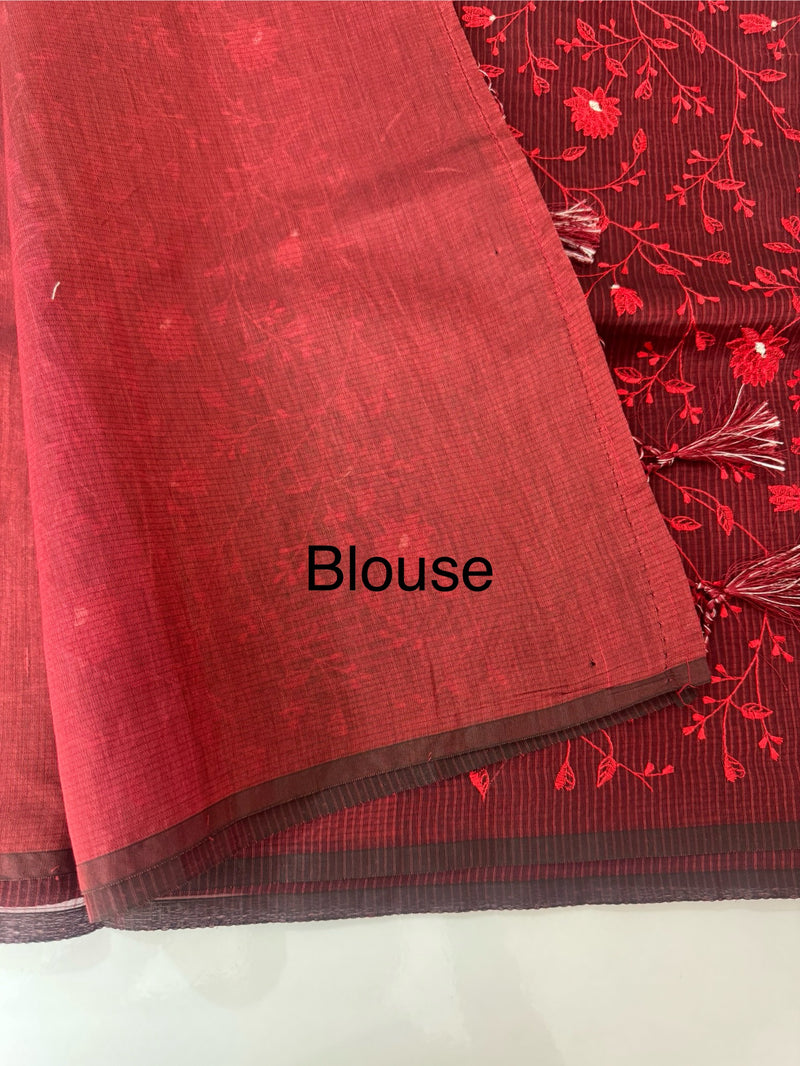 Kota silk cotton saree with applique work MS81788 - MaroonRed