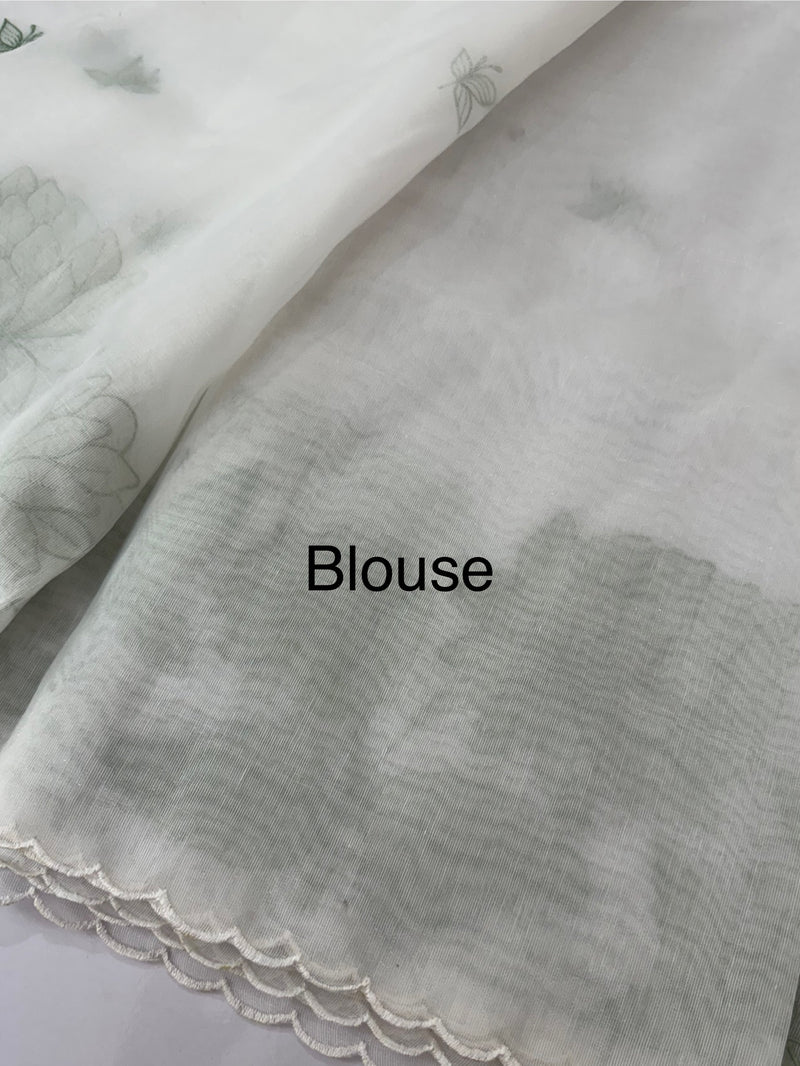 Tissue mix soft silk saree with applique work MTSS5432 White to DuskyGreen