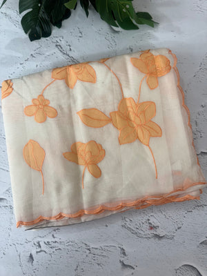 Mul chanderi applique work saree MSH170