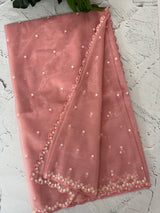 Glassy tissue organza saree with embroidery FKF121- PeachPink
