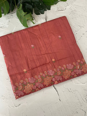 Blended tussar saree with cutwork border- MSHK695 DarkPeach