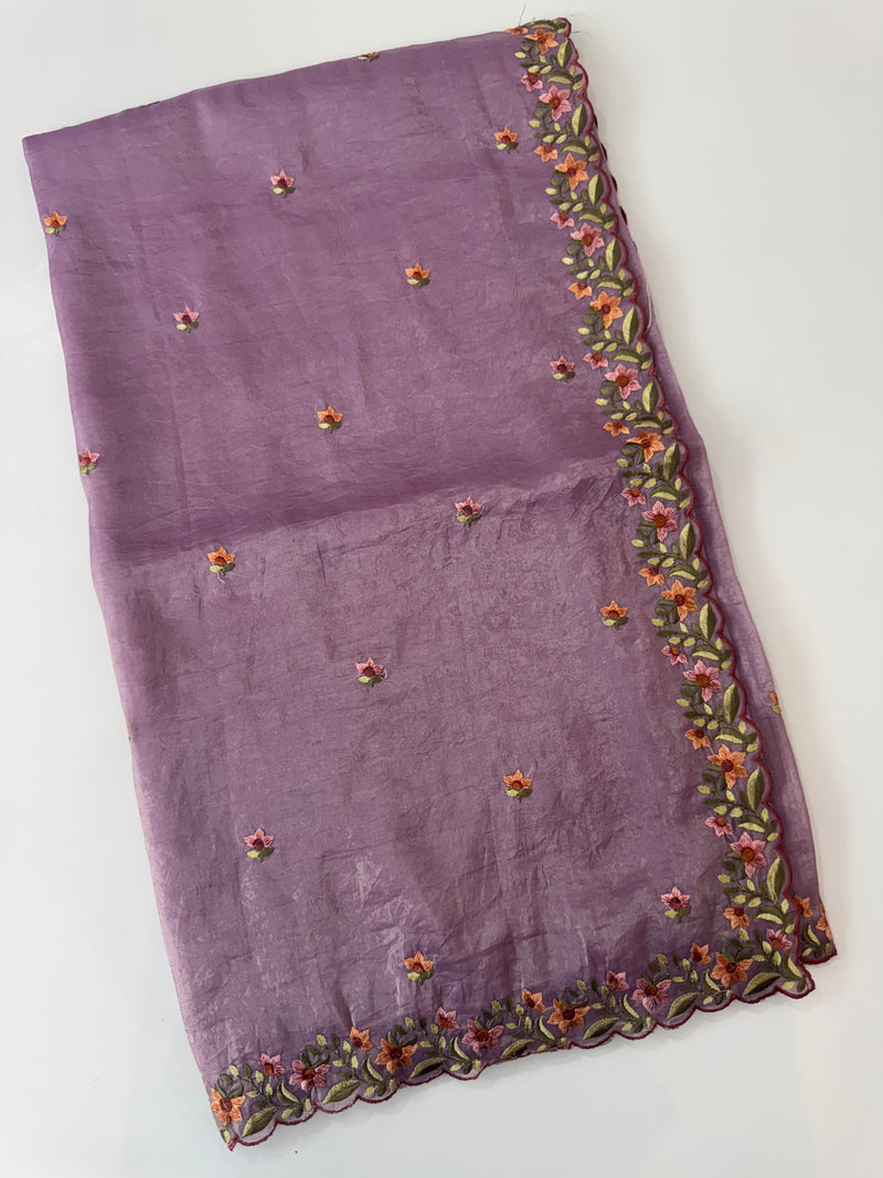 Crush Organza embroidery saree MS14567 Lavender