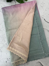Rainbow Mul chanderi saree with lace borders- MSF9054