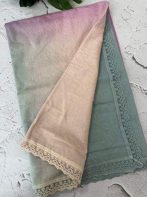 Rainbow Mul chanderi saree with lace borders- MSF9054