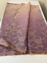 Ombre Soft Tissue linen saree with appliqué work MSL875