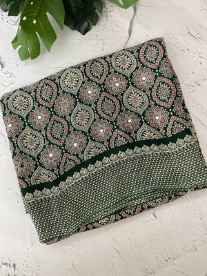 Semi modal silk saree with mirror work - MMB501 Green