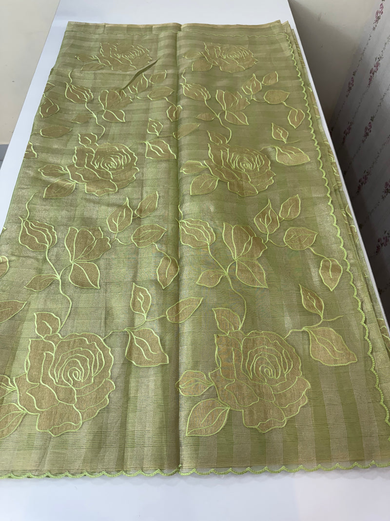 Tissue Silk applique work saree MSH133 Design 1- LightGreen