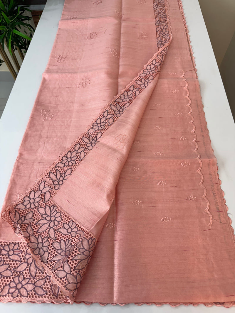 Cutwork semi Tussar saree MSTS354 PeachPink