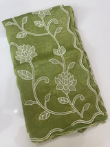 Crush Organza Applique work saree MS14987- Green