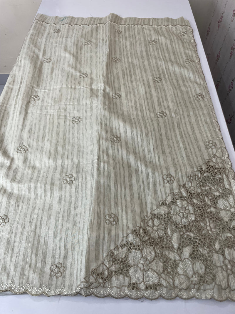 Semi silk saree with cutwork on pallu MSR908- Dusky GreenishGrey