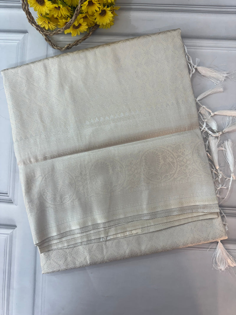 Brocade Banarasi silver weaving soft silk saree MS126771 Offwhite