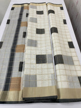 Checks semi chanderi saree  MS9871 - Black