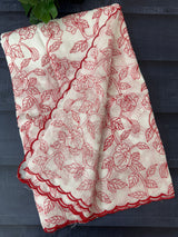 Soft kota checks saree with embroidery - SVWISS white & red