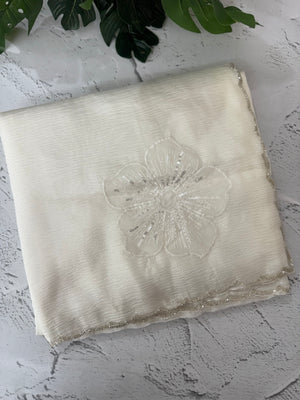 Handworked Crush Organza saree with applique work MBS676 White