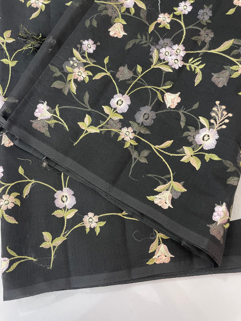 Kota Supernet embriodery saree SHSNYNM- Black