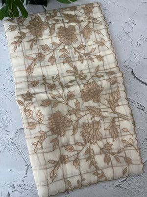 Checks Mul chanderi saree with tissue applique work MSH258(1)- Offwhite and Copper