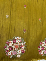Blended tussar silk saree with embroidery- MS1072 GreenyMustard
