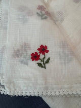 Kota checks embroidery saree White & Red