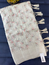 Blended tussar saree with embriodery - MS8665 Cream