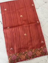 Blended tussar saree with cutwork border- MSHK695(2) DarkPeach