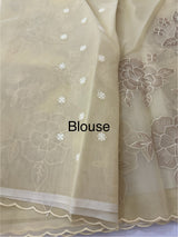 Semi organza saree with appliqué work - MSH906 Ivory