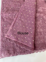 Organza saree with embroidery and pearl work - MSK54- Pastel Magenta