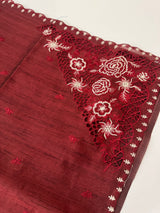 Cutwork Semi tussar saree MTSS674 DarkMaroon