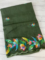 Digital printed semi Linen Saree MLS711- Green
