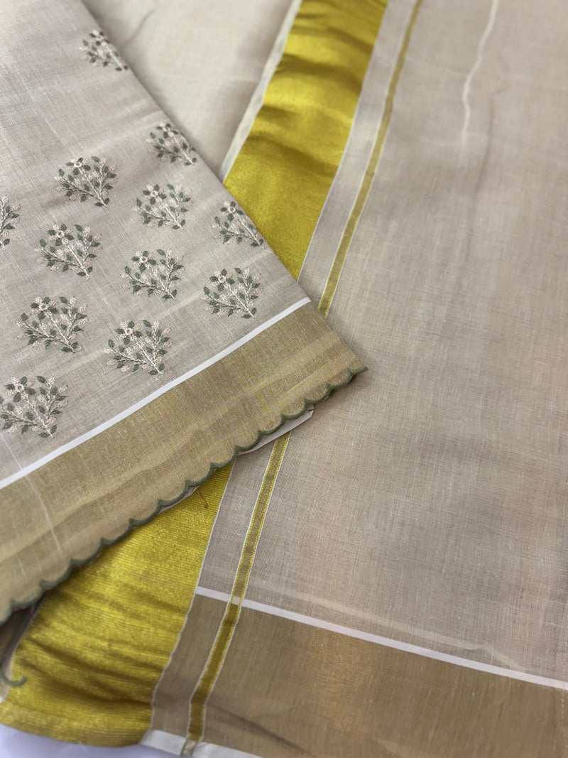 Kerala tissue cotton saree- MSK101 - LightGreen