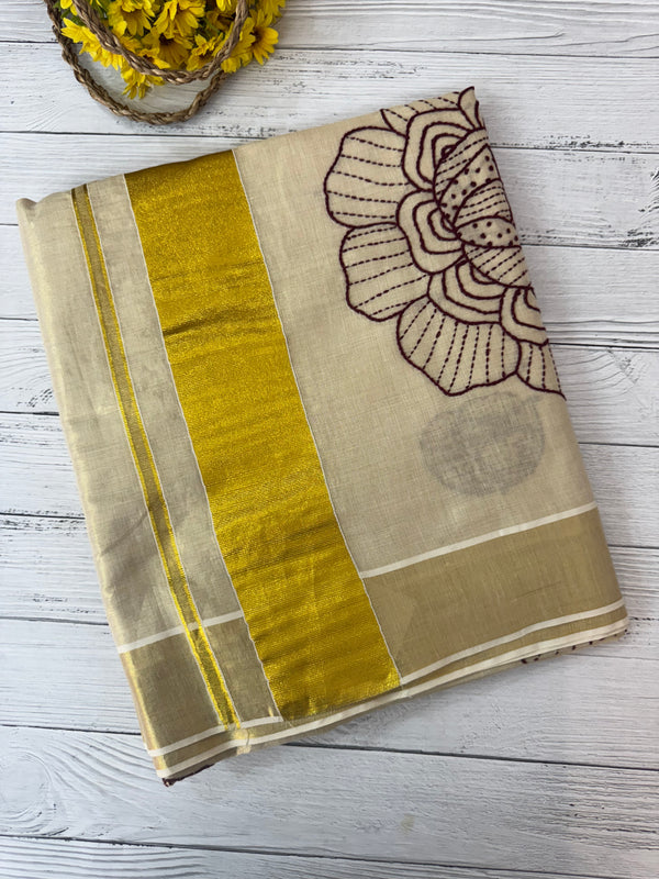 Kerala tissue saree with kanta embriodery