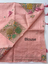 Crushed Blended tussar silk saree with embroidery- SNFCYEY PastelPeachPink