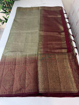 Jute silk sarees with contrast pallu & blouse MJL3412 Ash to Maroon