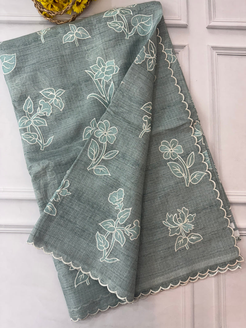 Soft kota silk saree with embroidery and scalloped border MS14983